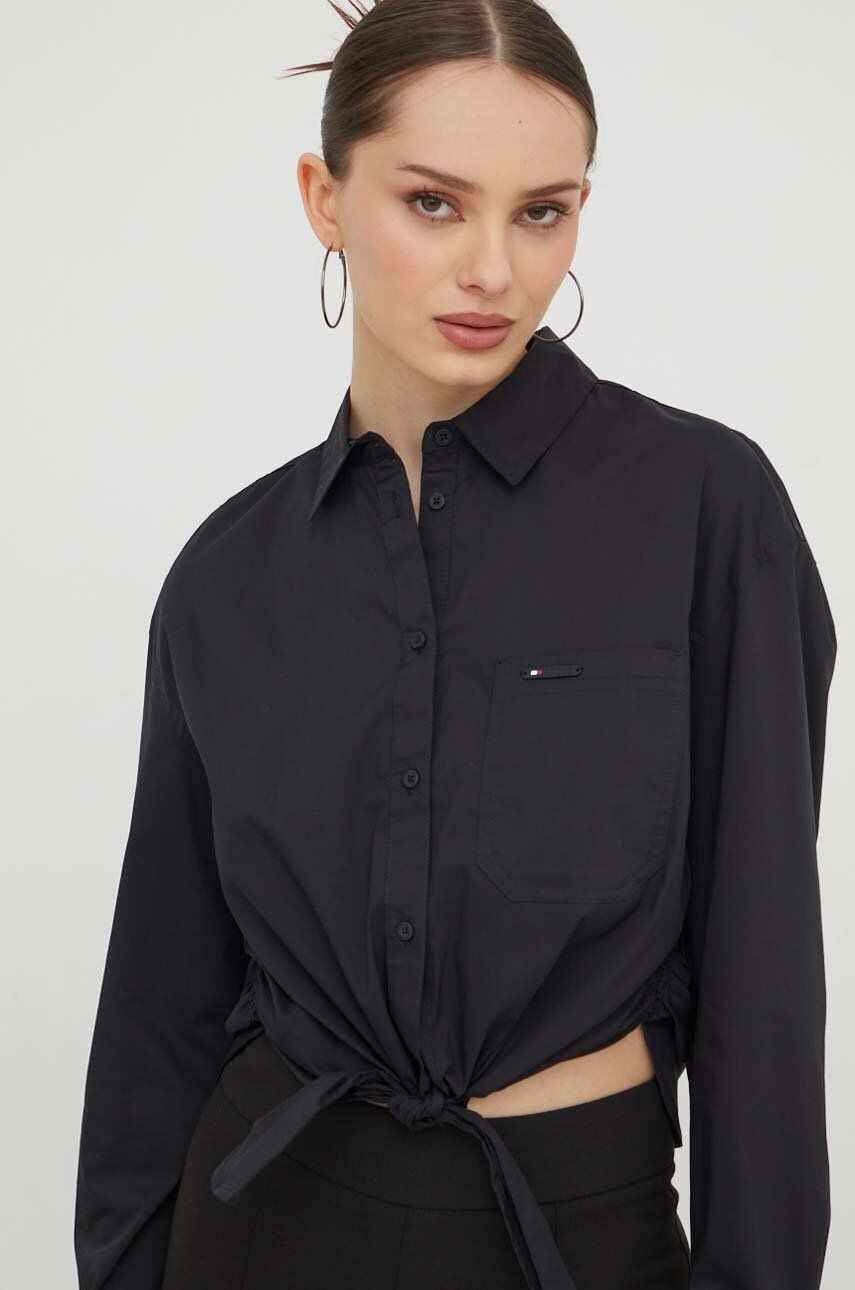Tommy Jeans camasa femei, culoarea negru, cu guler clasic, regular