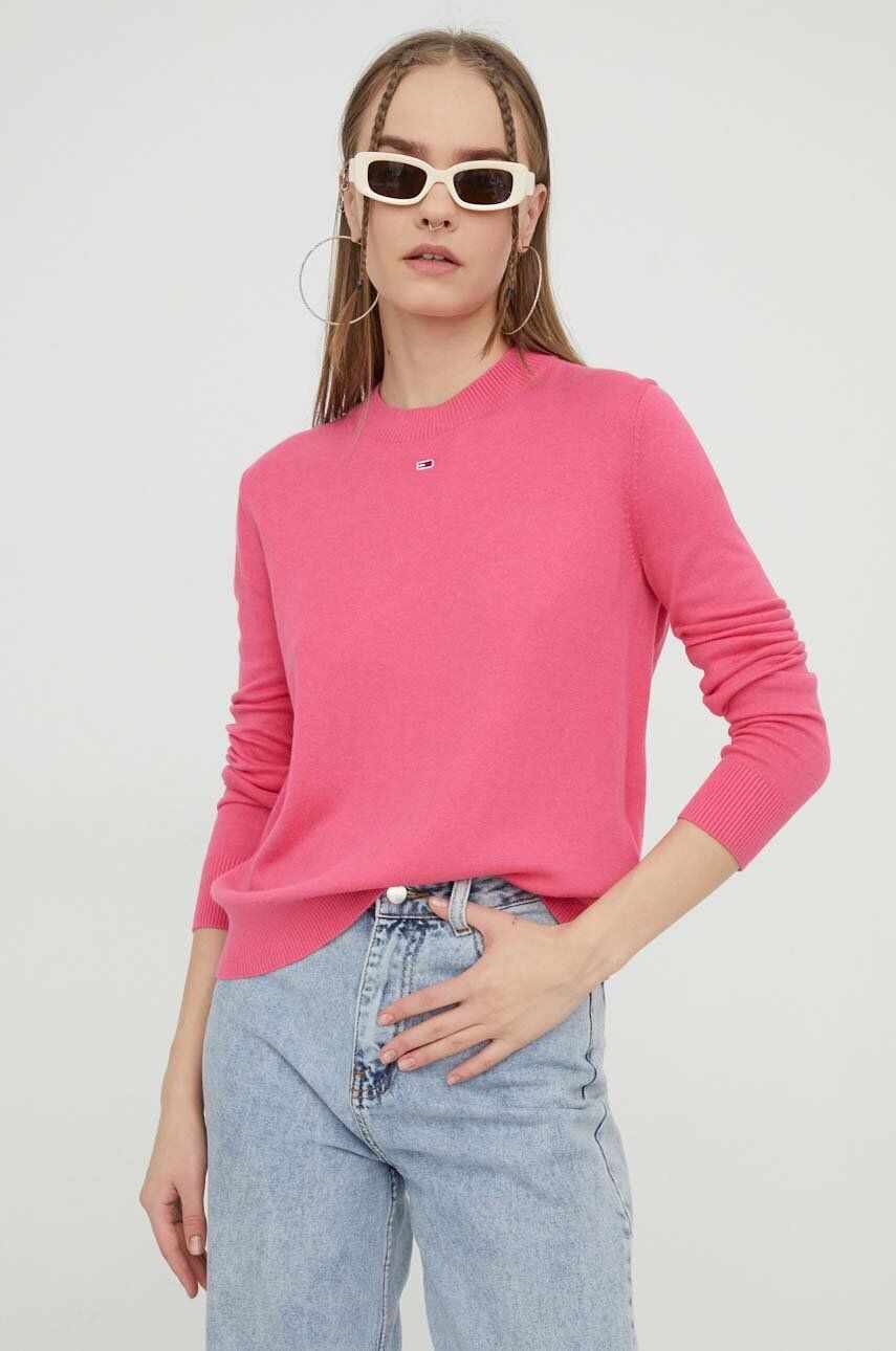 Tommy Jeans pulover femei, culoarea roz, light