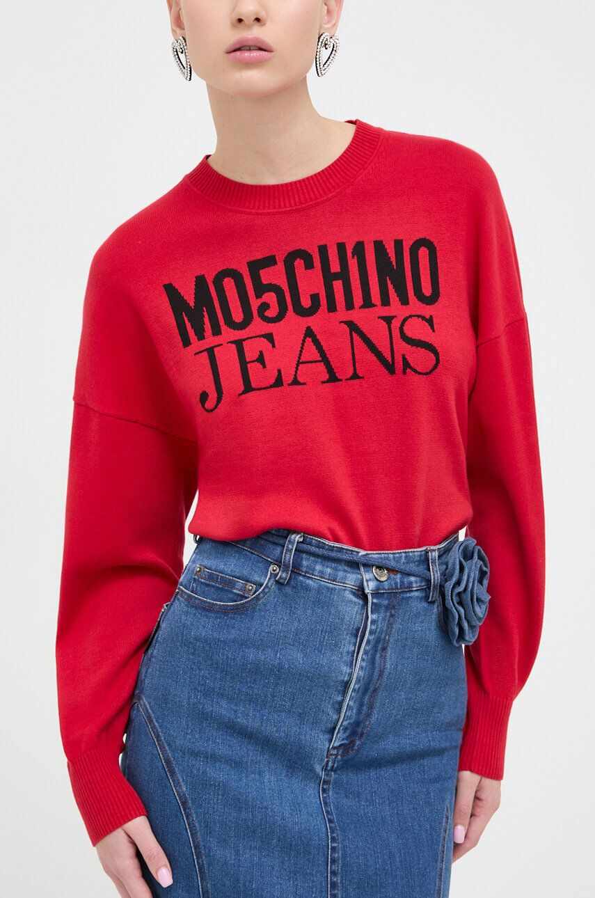 Moschino Jeans pulover de bumbac culoarea rosu, light