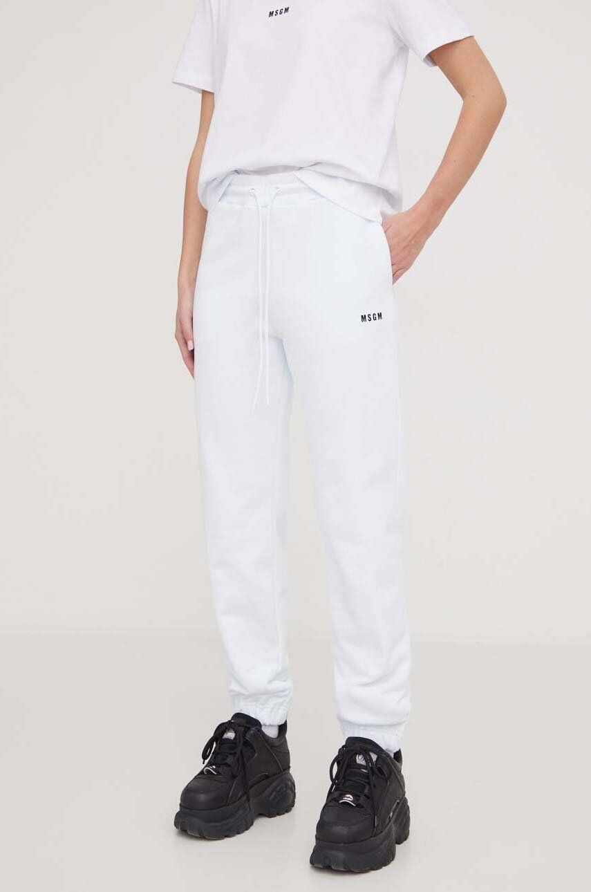 MSGM pantaloni de trening din bumbac culoarea alb, neted