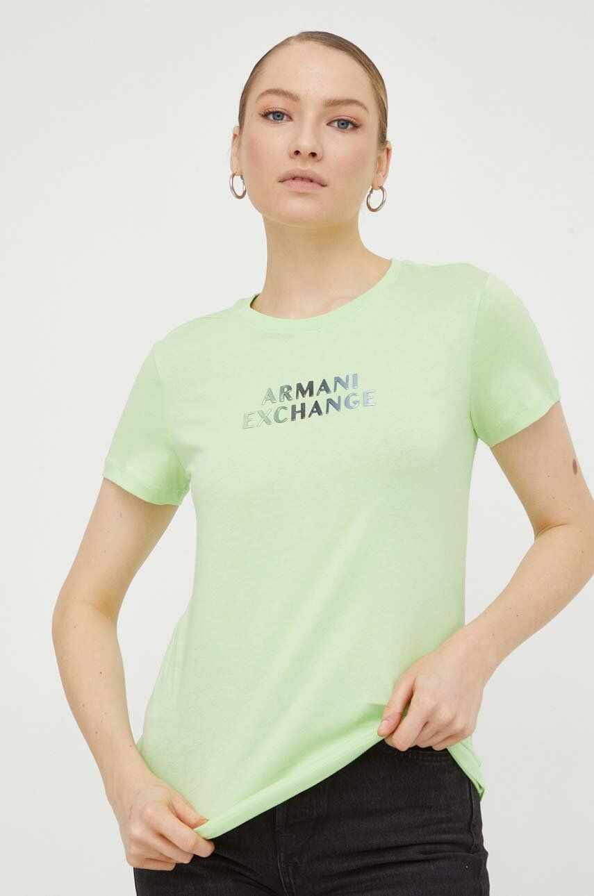 Armani Exchange tricou din bumbac femei, culoarea verde