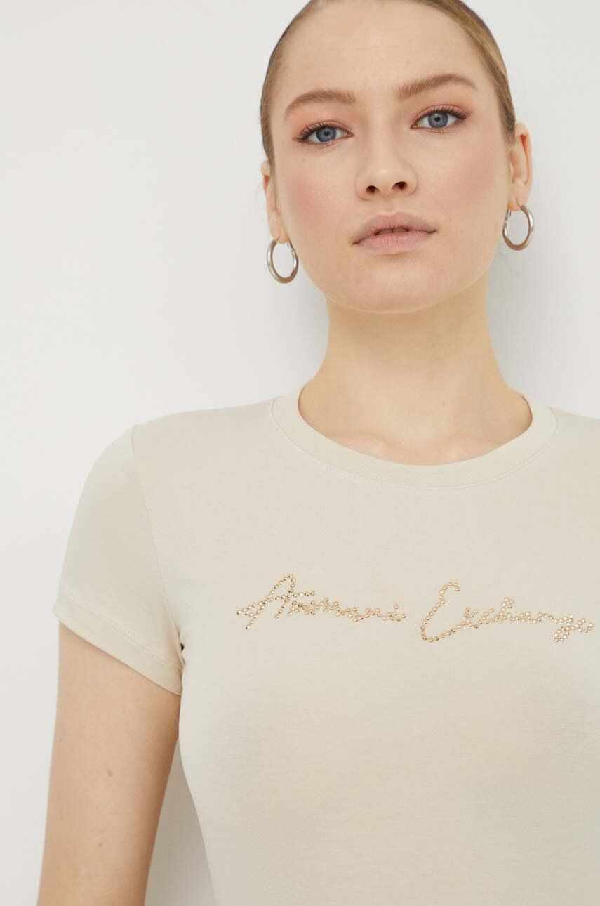 Armani Exchange tricou femei, culoarea bej