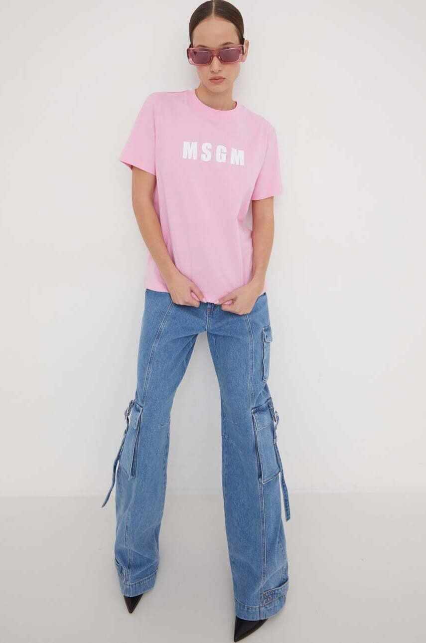 MSGM tricou din bumbac femei, culoarea roz