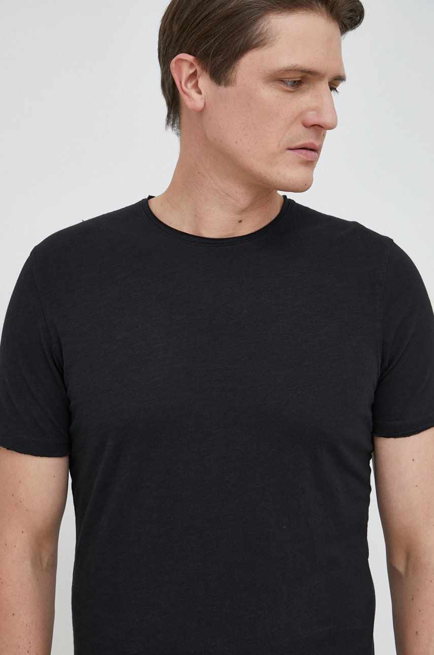 Sisley tricou din bumbac culoarea negru, neted