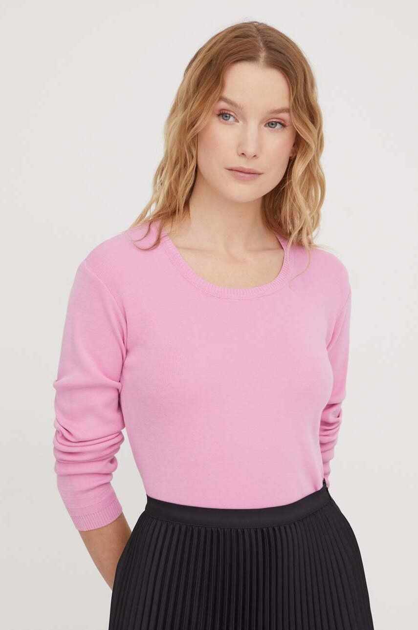 United Colors of Benetton pulover de bumbac culoarea roz, light