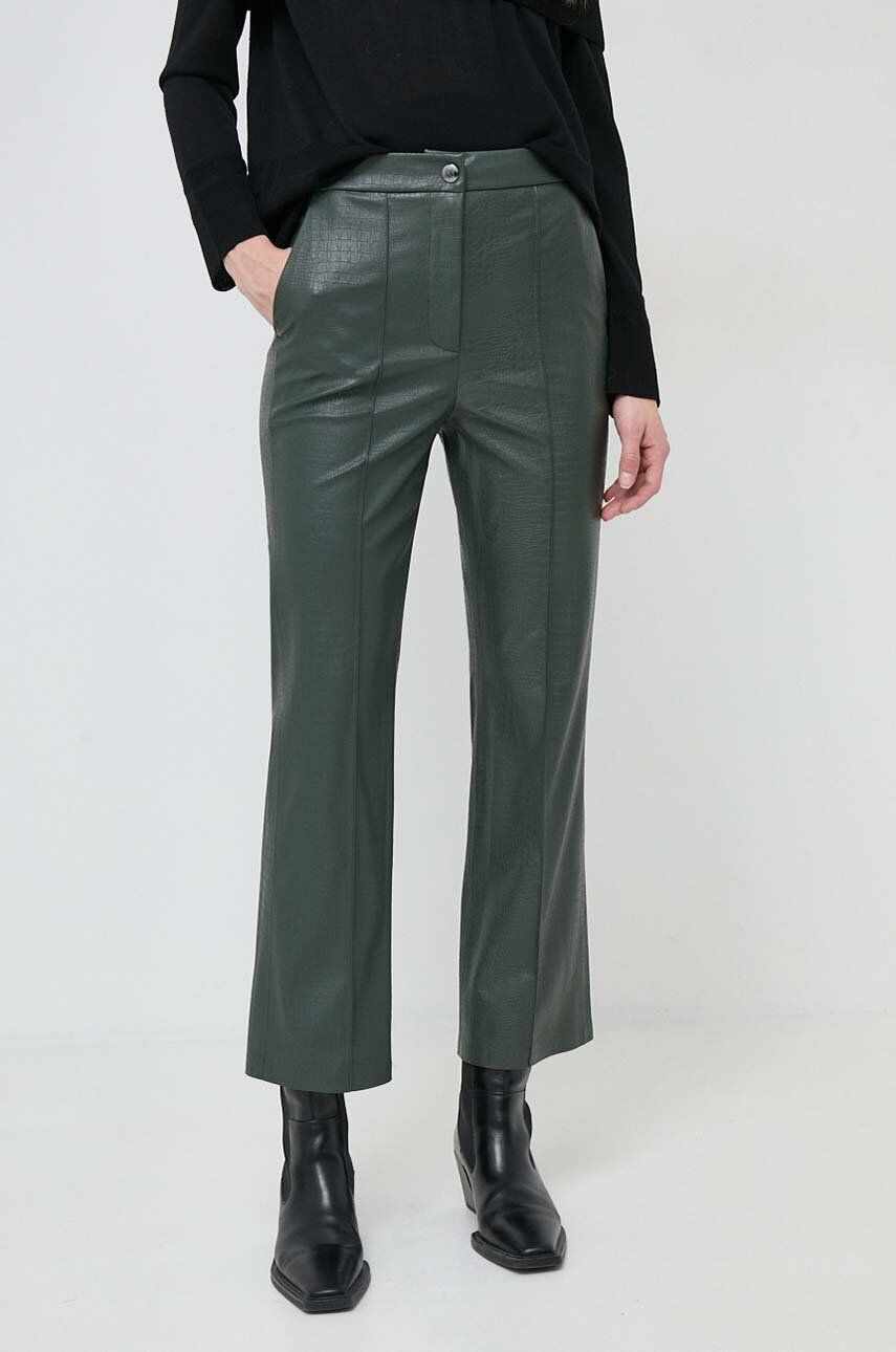 Max Mara Leisure pantaloni femei, culoarea verde, mulata, high waist