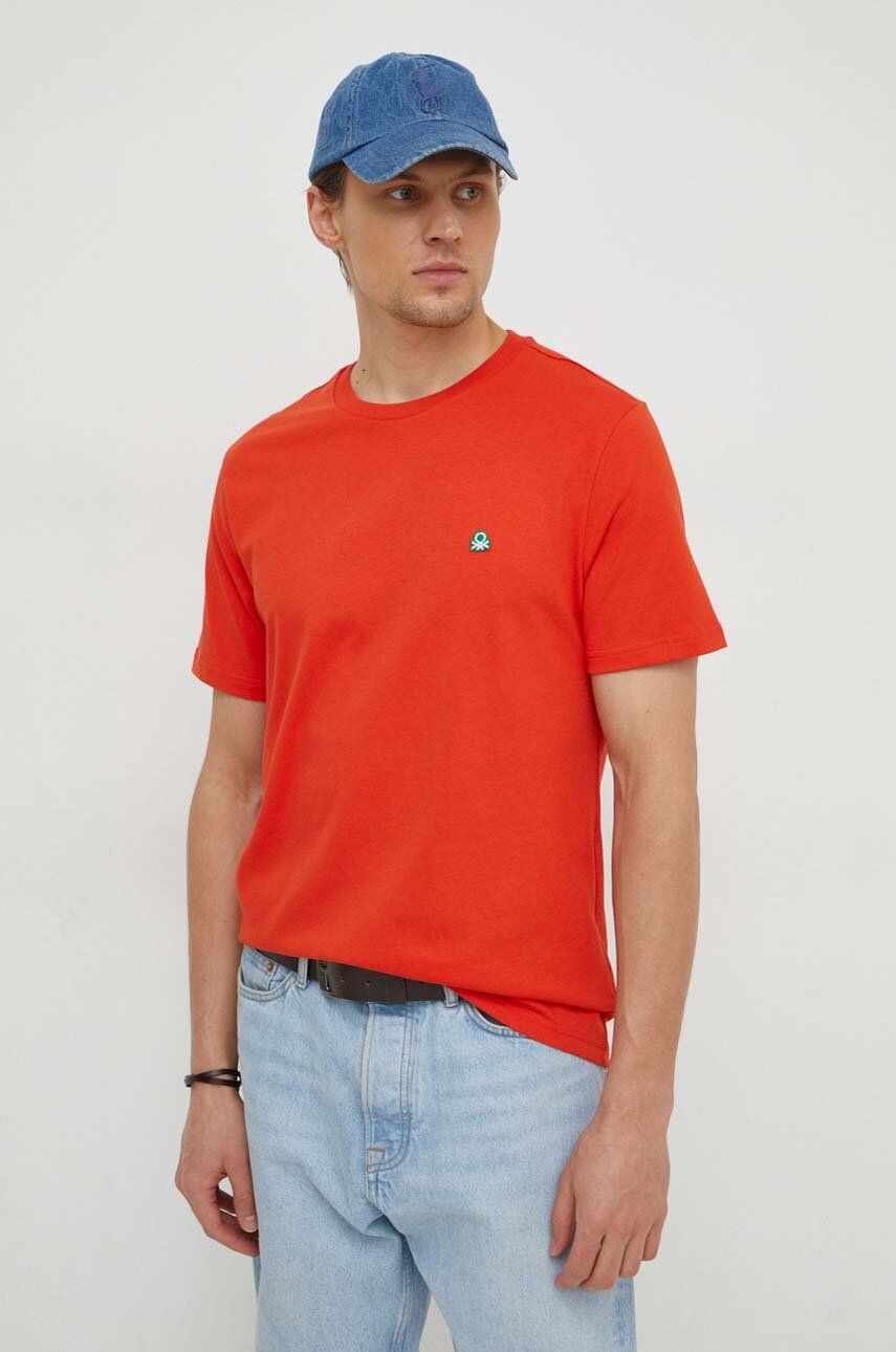 United Colors of Benetton tricou din bumbac barbati, culoarea rosu, neted
