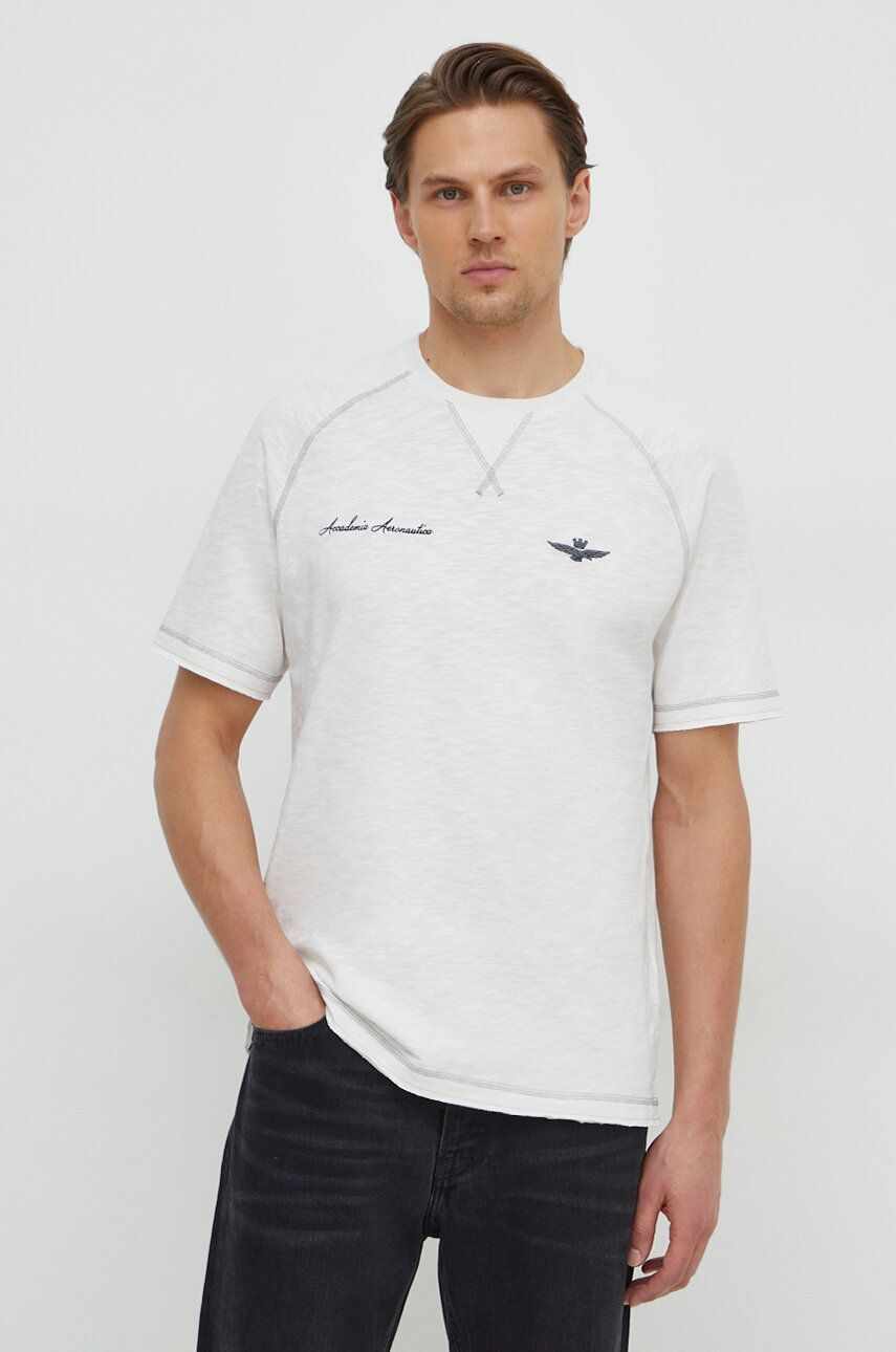 Aeronautica Militare tricou din bumbac barbati, culoarea alb, neted