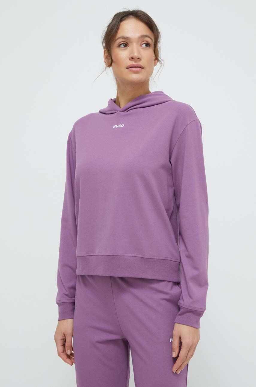 HUGO bluză lounge culoarea violet, cu glugă, neted