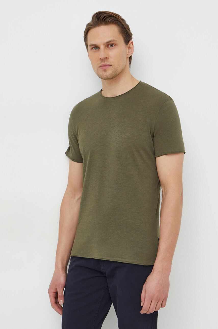 Sisley tricou din bumbac barbati, culoarea verde, neted