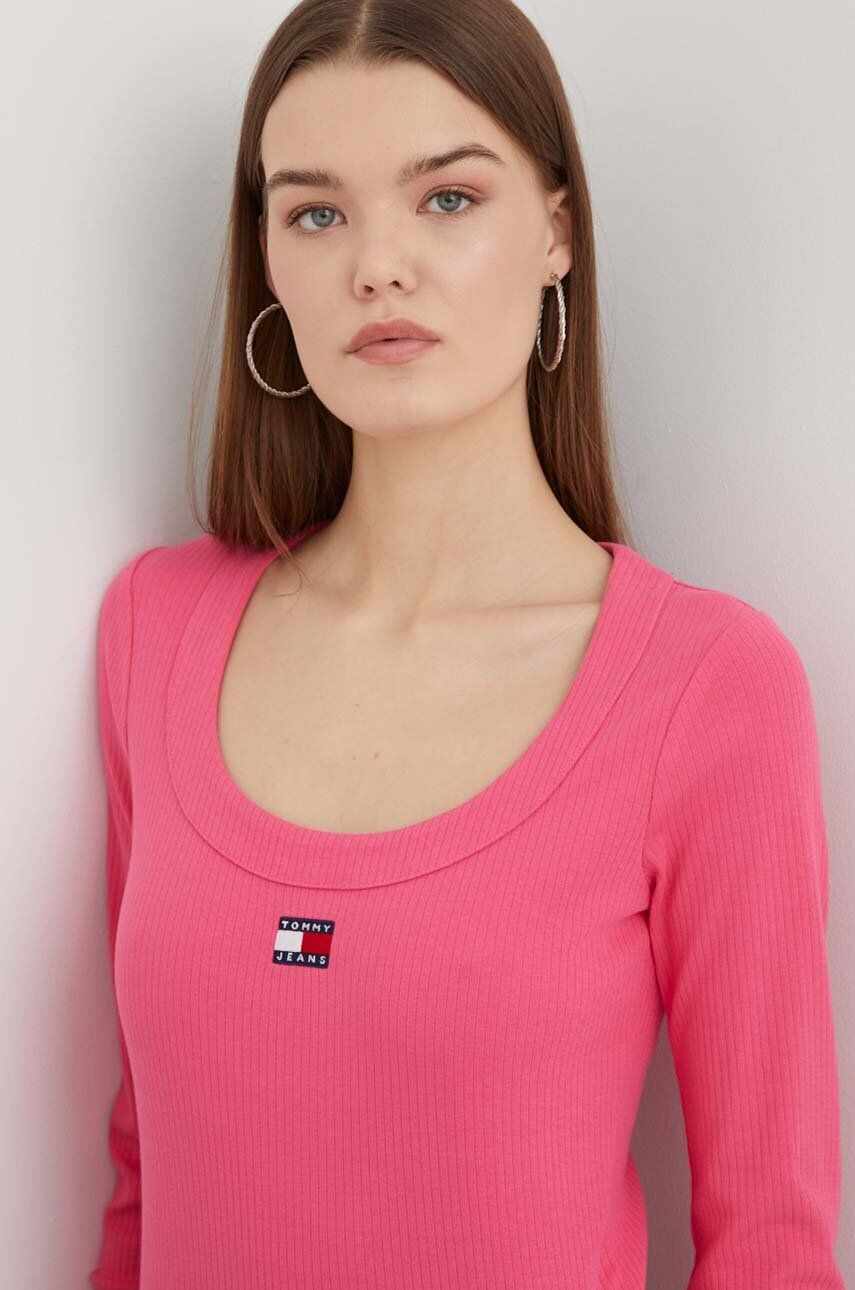 Tommy Jeans longsleeve femei, culoarea roz
