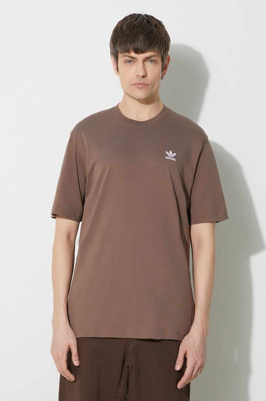 adidas Originals tricou din bumbac Essential Tee barbati, culoarea maro, cu imprimeu, IR9688