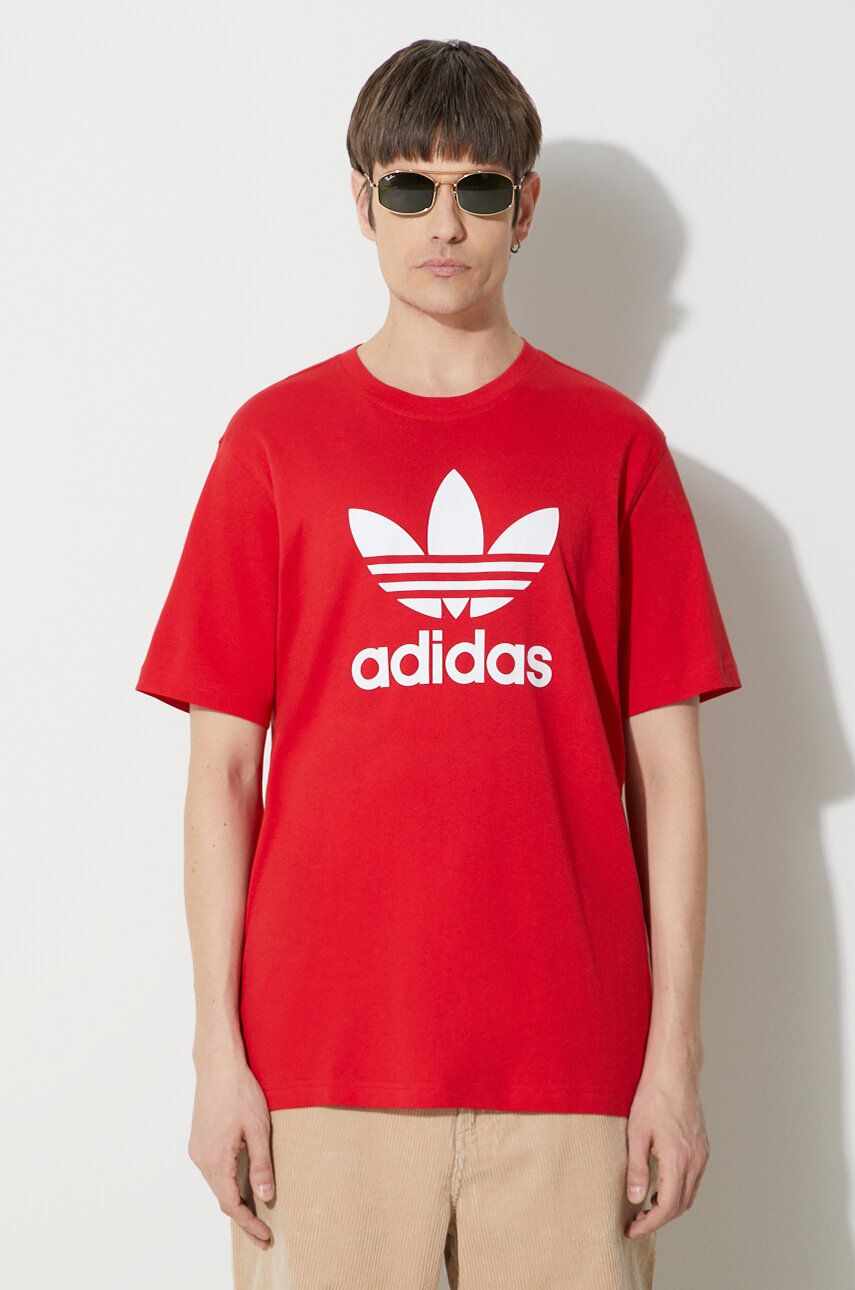 adidas Originals tricou din bumbac Trefoil barbati, culoarea rosu, cu imprimeu, IR8009