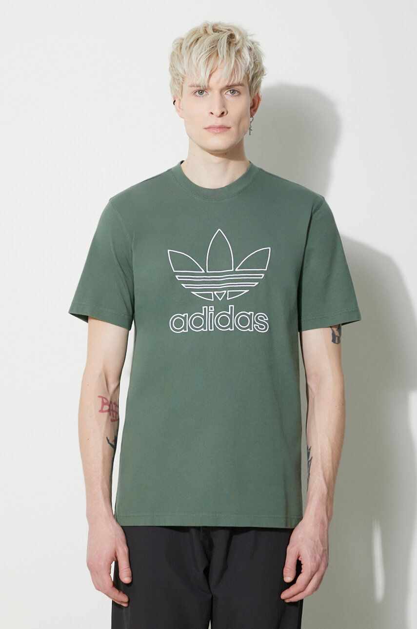 adidas Originals tricou din bumbac Trefoil Tee barbati, culoarea verde, cu imprimeu, IR7993
