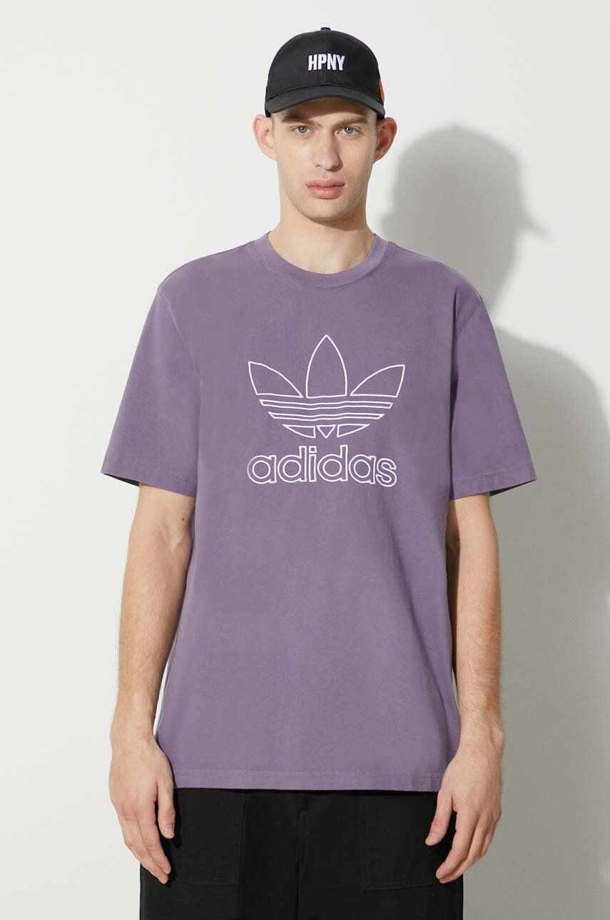 adidas Originals tricou din bumbac Trefoil Tee barbati, culoarea violet, cu imprimeu, IR7992