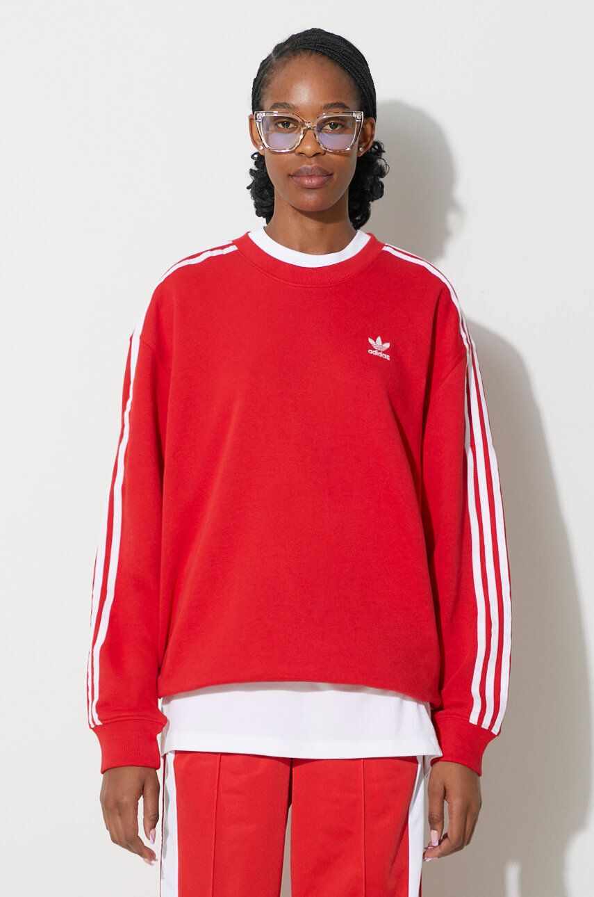 adidas Originals bluza 3-Stripes Crew OS femei, culoarea rosu, cu imprimeu, IN8487