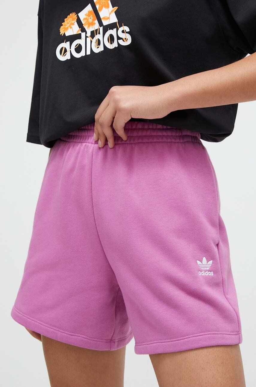adidas Originals pantaloni scurti femei, culoarea roz, neted, high waist