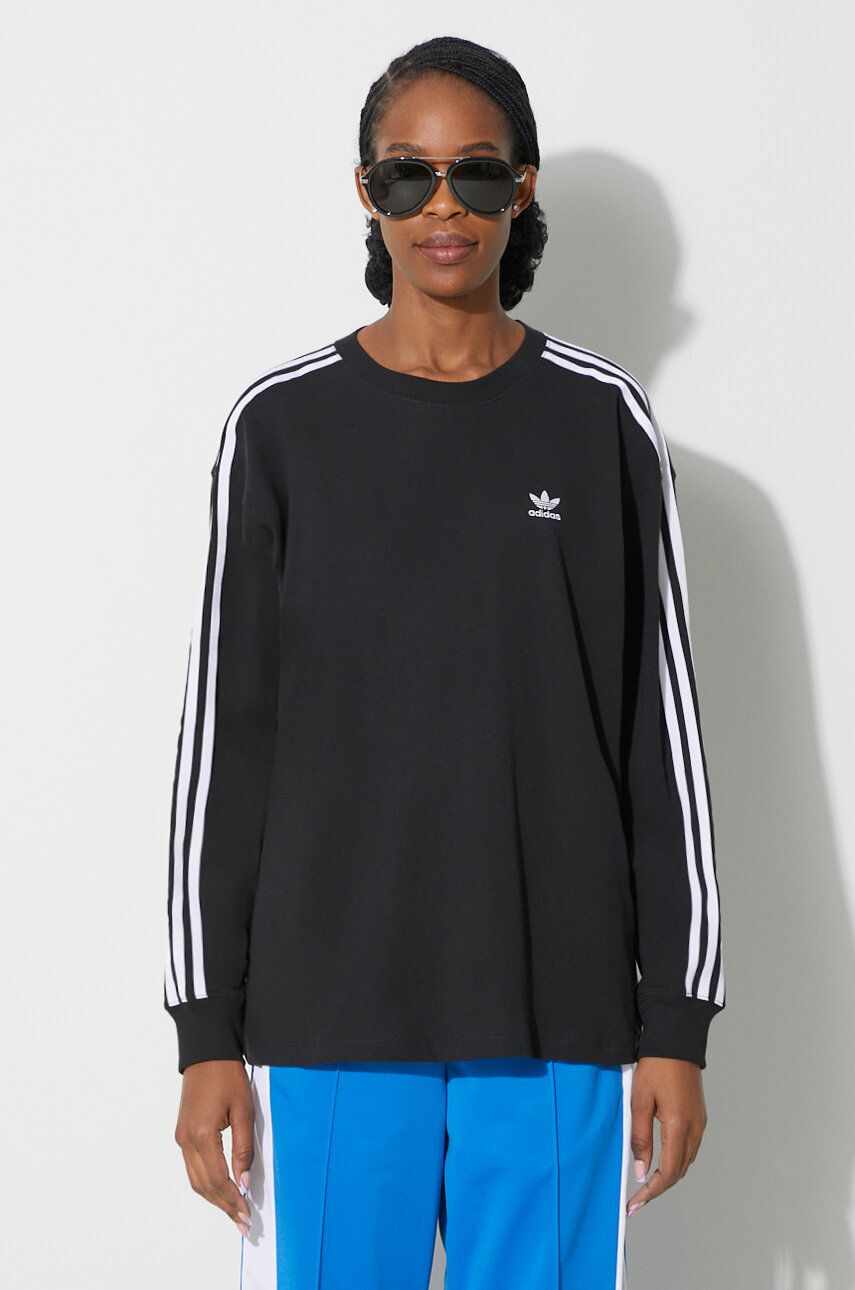 adidas Originals tricou cu manecă lungă 3-Stripes Longsleeve de damă, culoarea negru, IU2412