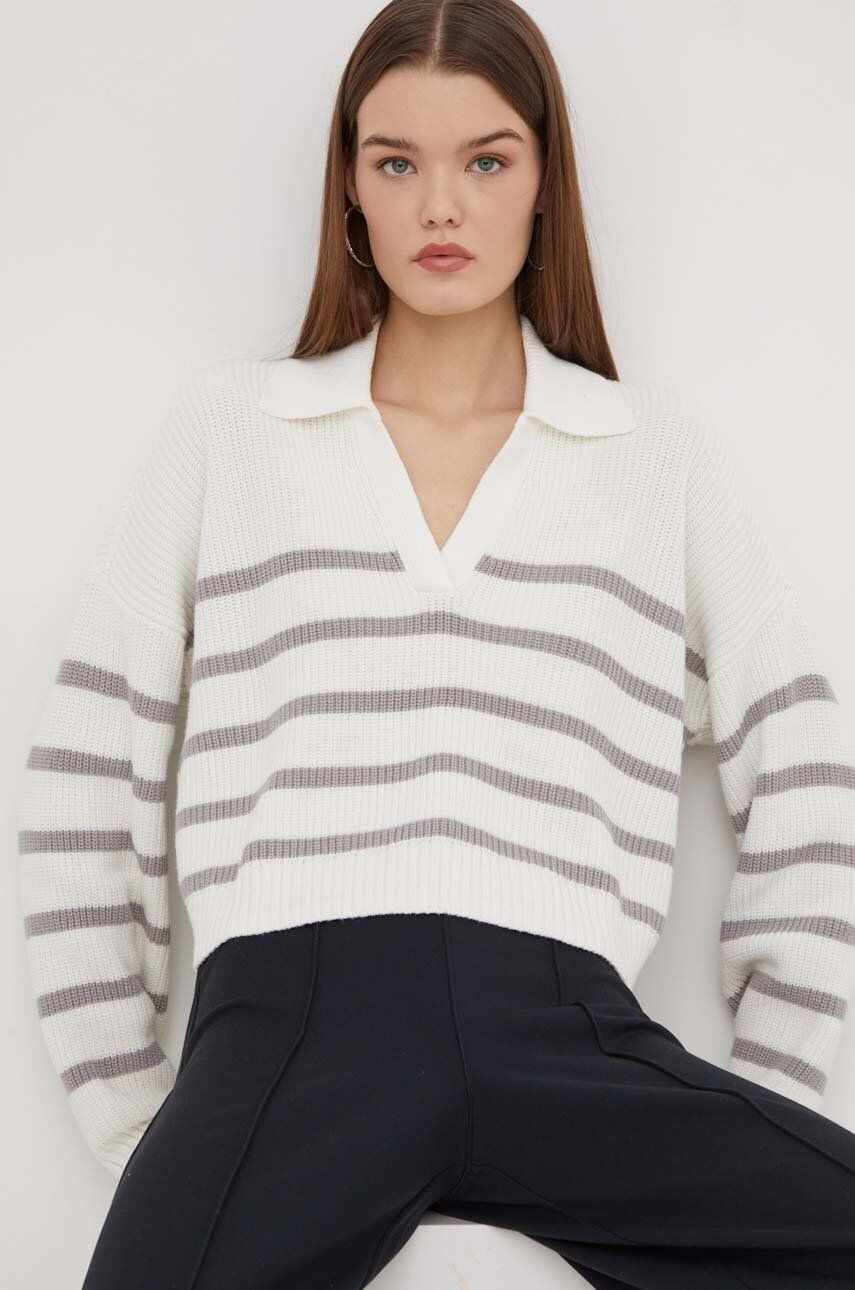Hollister Co. pulover femei, culoarea alb