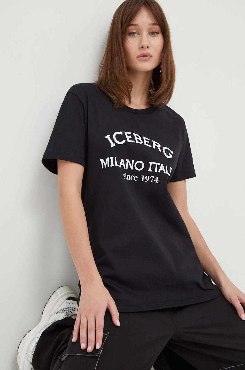 Iceberg tricou din bumbac femei, culoarea negru