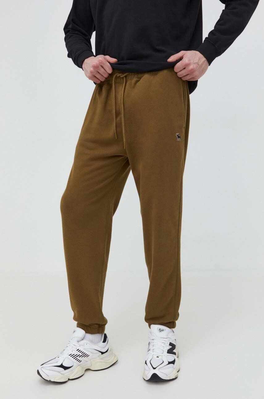 Abercrombie & Fitch pantaloni de trening culoarea verde, neted