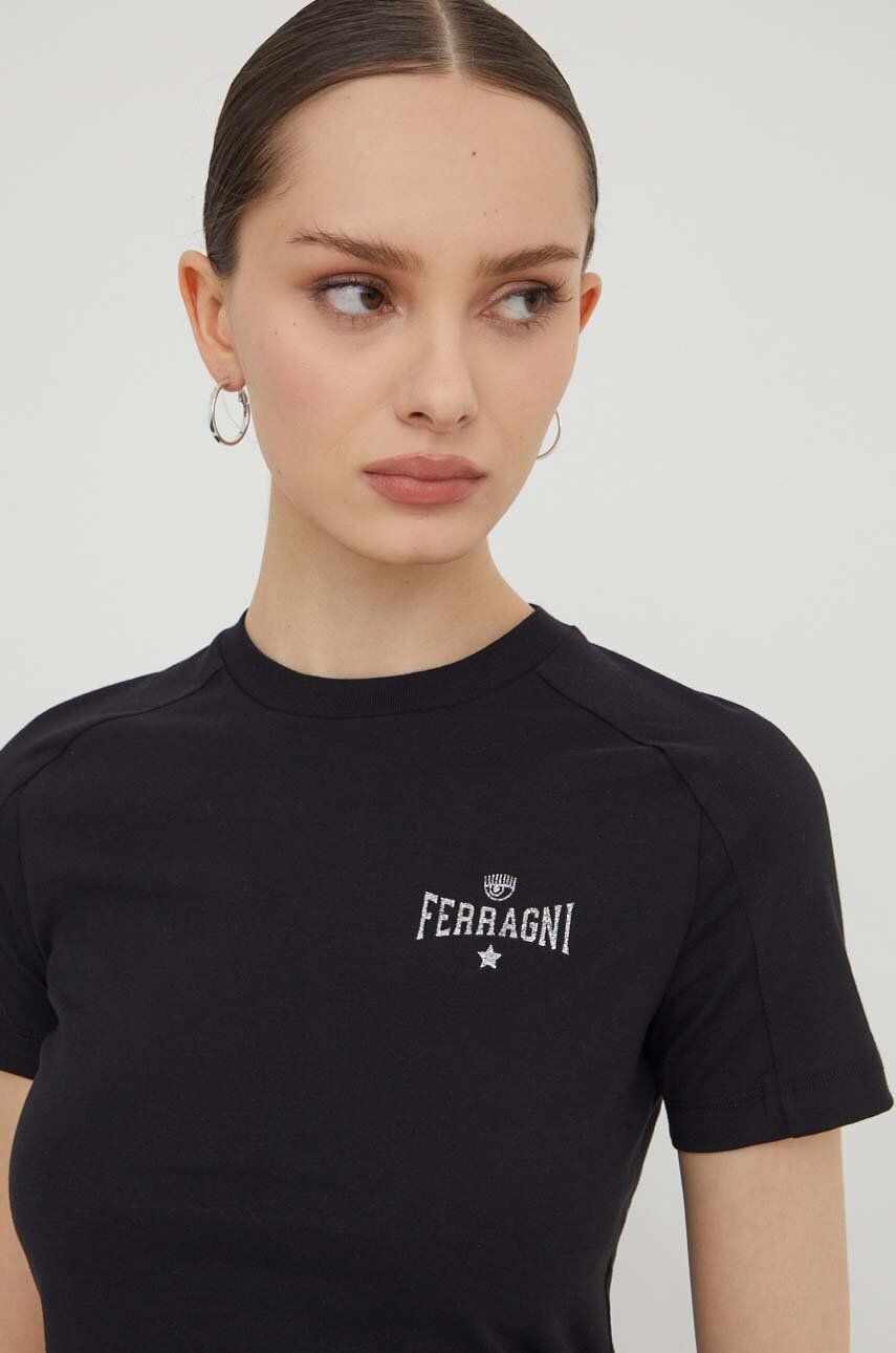 Chiara Ferragni tricou din bumbac femei, culoarea negru
