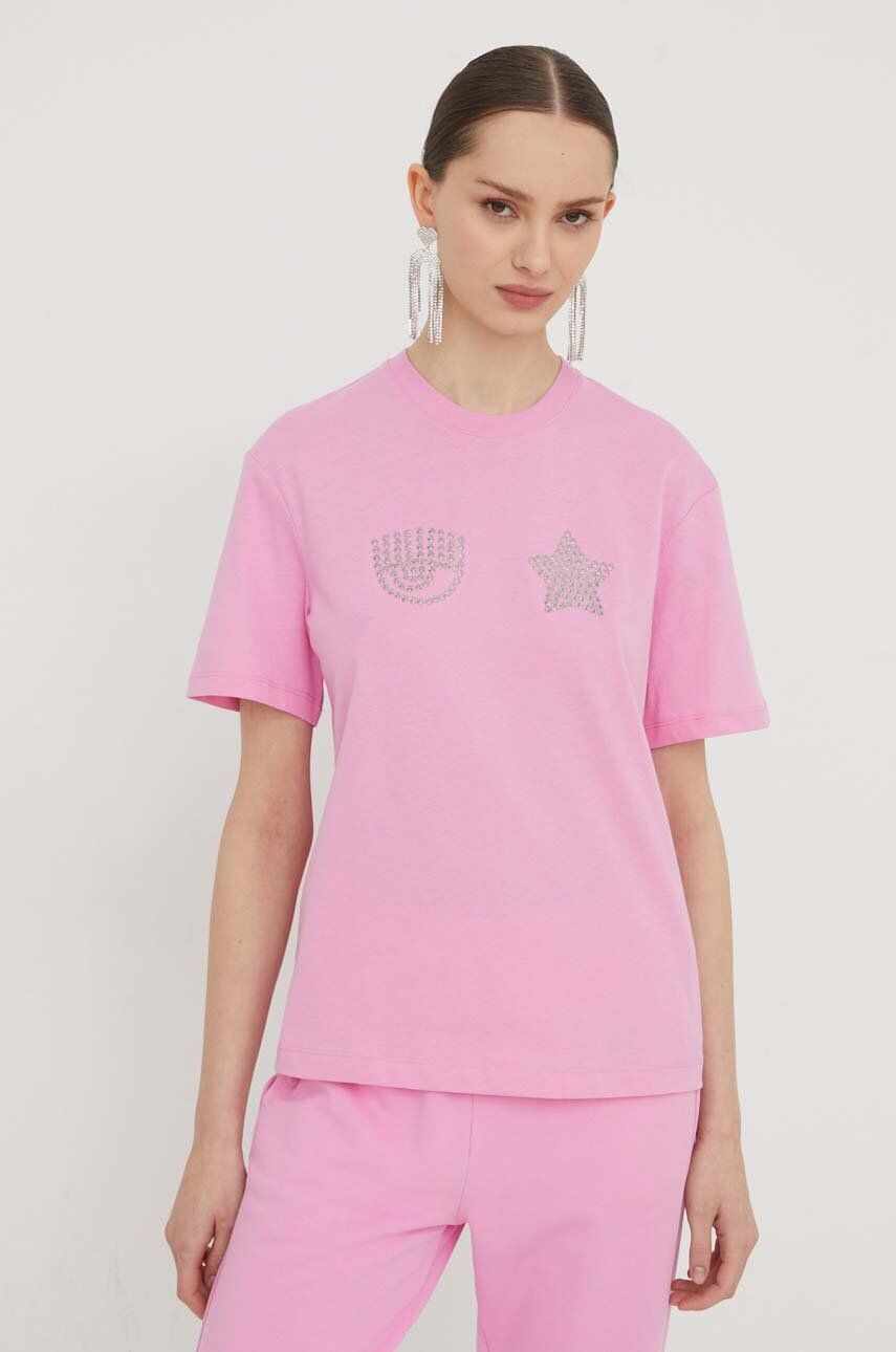 Chiara Ferragni tricou din bumbac femei, culoarea roz