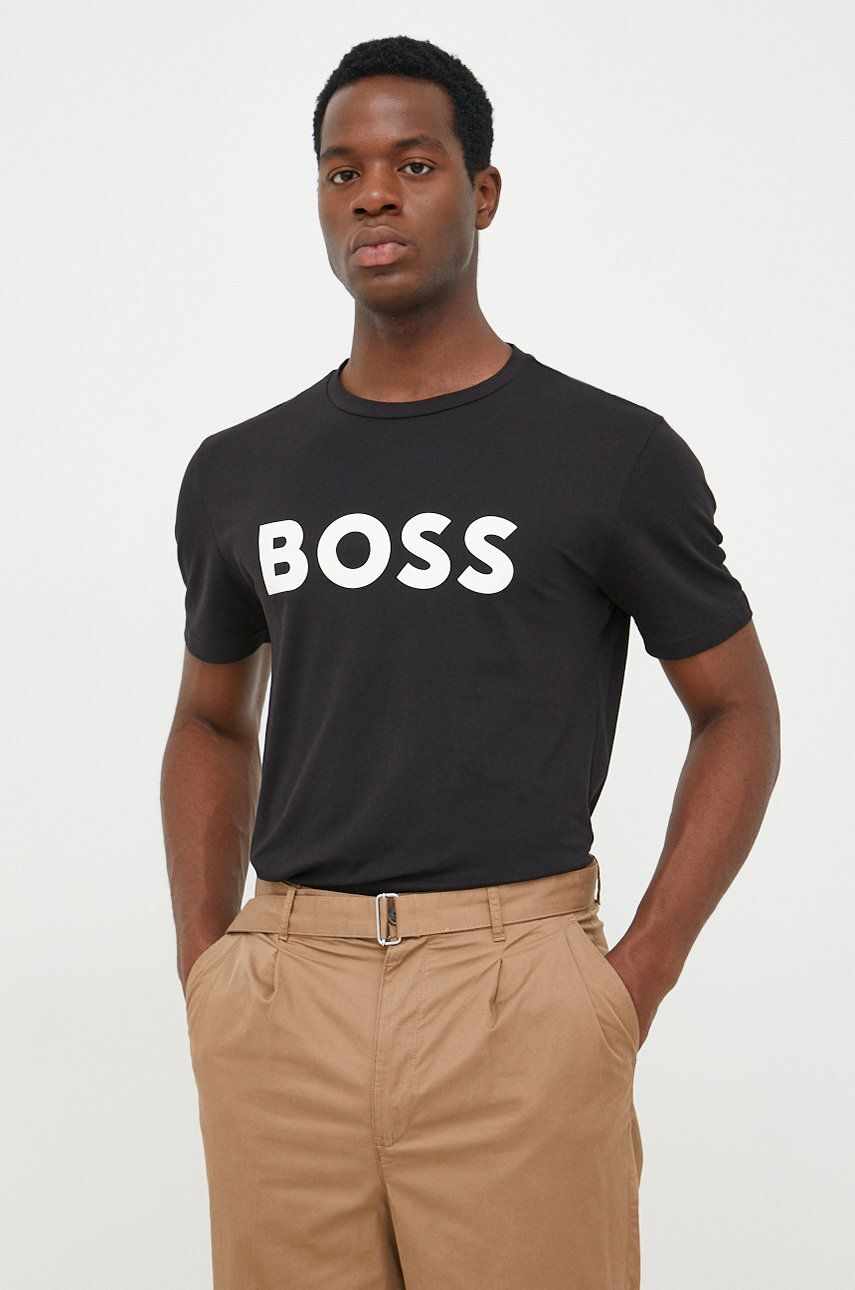 BOSS tricou din bumbac BOSS CASUAL barbati, culoarea negru, cu imprimeu