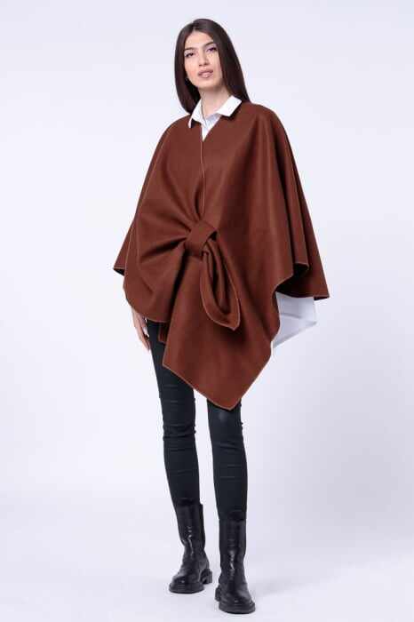 Jacheta trendy stil poncho, din stofa maro