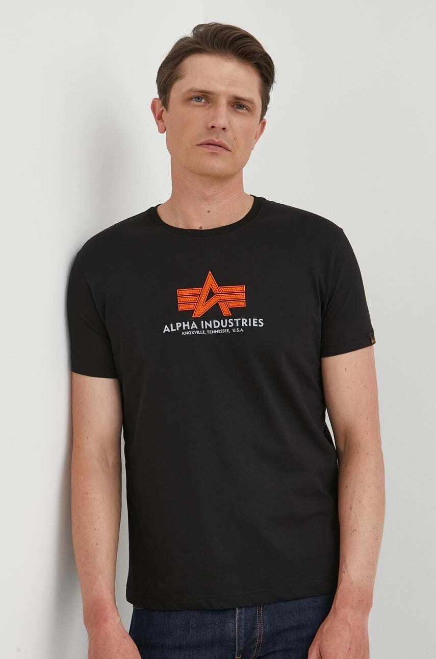 Alpha Industries tricou din bumbac culoarea negru, cu model
