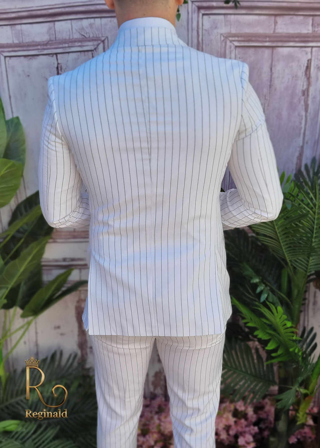 Costum alb in dungi, Double Breasted, Sacou si Pantalon - C4040