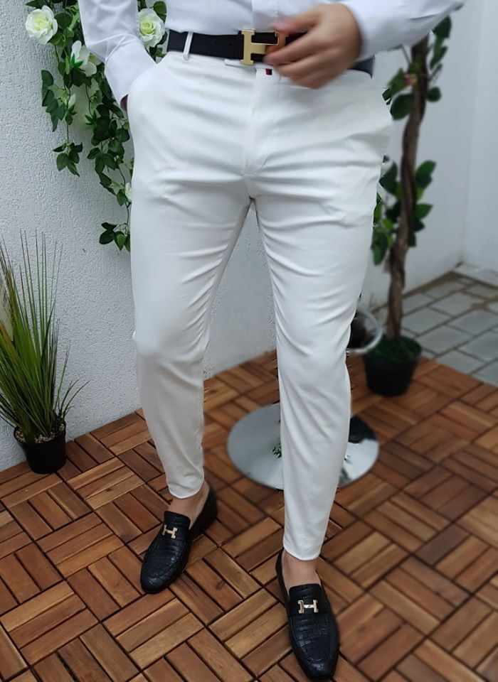 Pantaloni eleganti de barbati, Slim Fit, Albi Ivoire- PN144