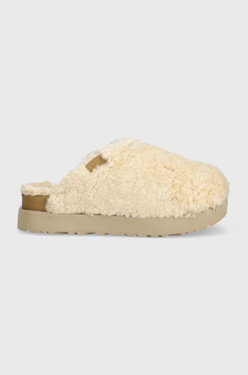 UGG papuci de lana Fuzz Sugar Slide culoarea bej, 1135132