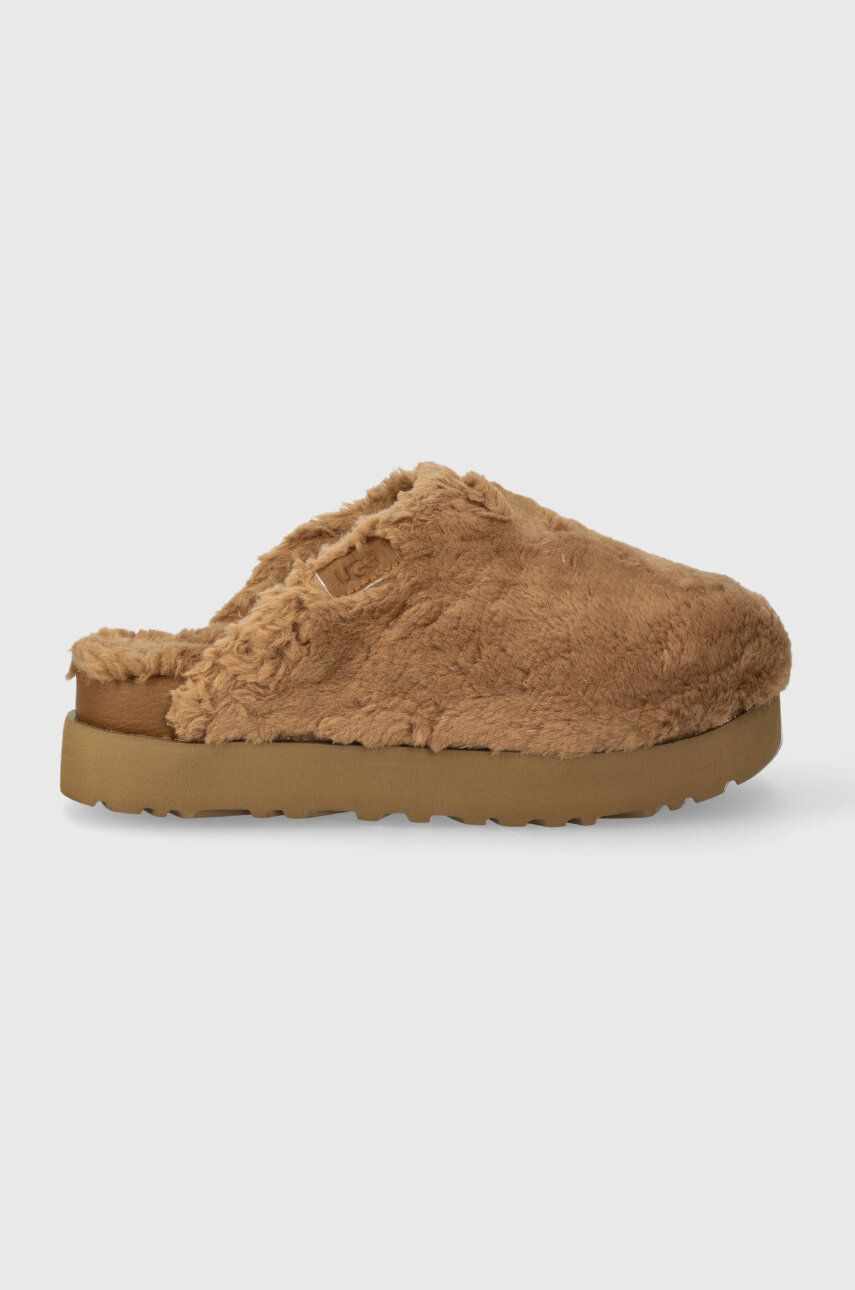 UGG papuci de lana Fuzz Sugar Slide culoarea maro, 1135132