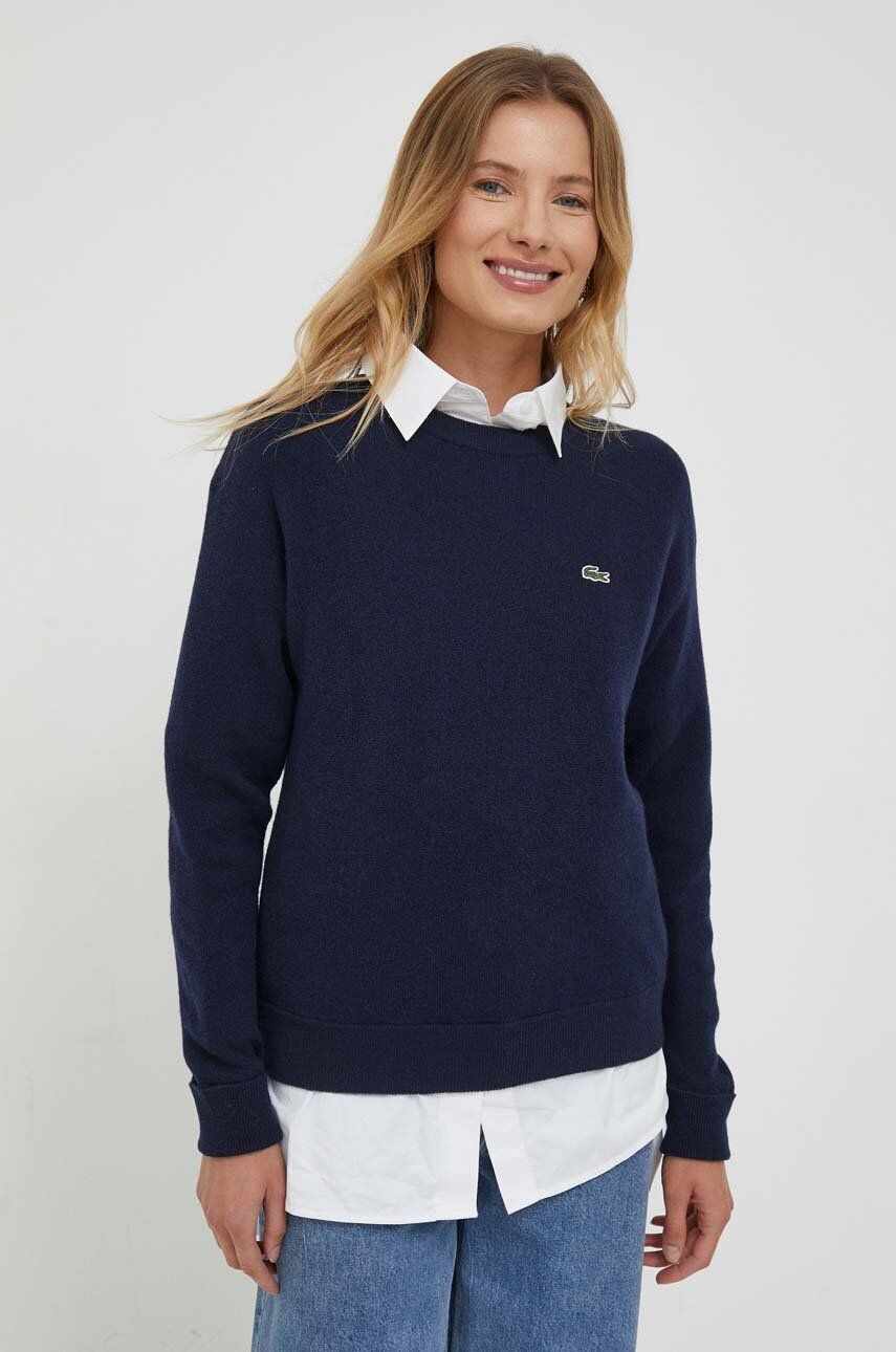 Lacoste pulover de lână femei, culoarea bleumarin