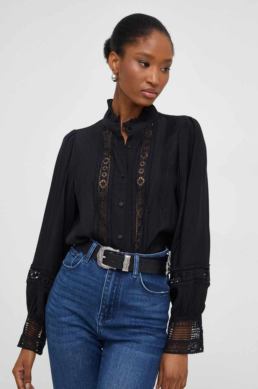 Answear Lab camasa femei, culoarea negru, cu guler stand-up, regular