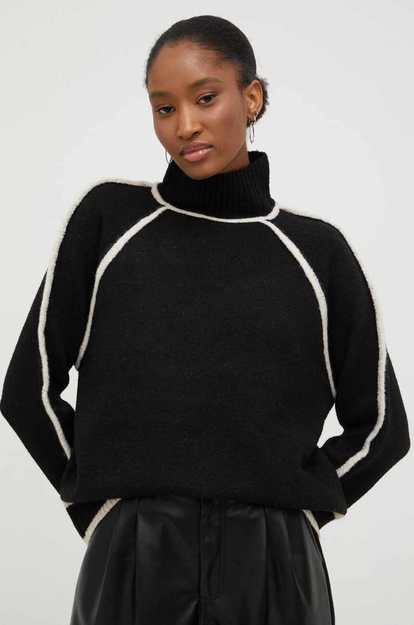 Answear Lab pulover de lana culoarea negru, cu turtleneck
