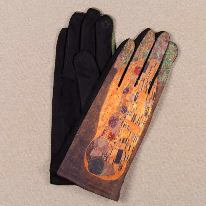 Manusi dama, textil cu imprimeu inspirat din pictura Sarutul a lui Gustav Klimt