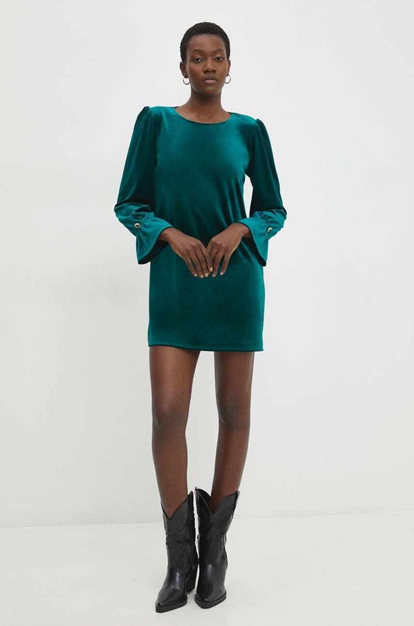 Answear Lab rochie de catifea culoarea verde, mini, evazati