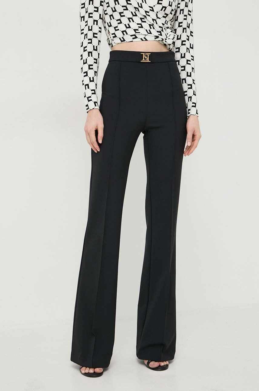 Elisabetta Franchi pantaloni femei, culoarea negru, evazati, high waist