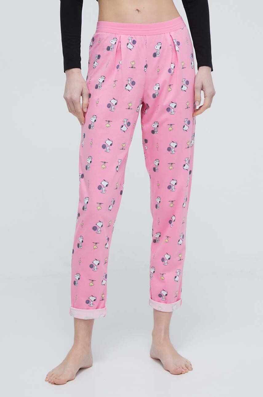 United Colors of Benetton pantaloni de pijama x Peanuts femei, culoarea roz
