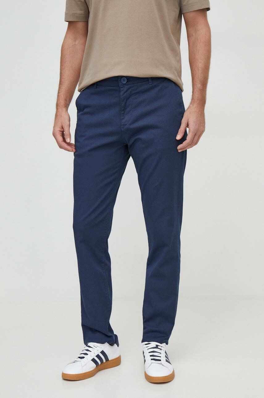 Armani Exchange pantaloni barbati, culoarea albastru marin, cu fason chinos
