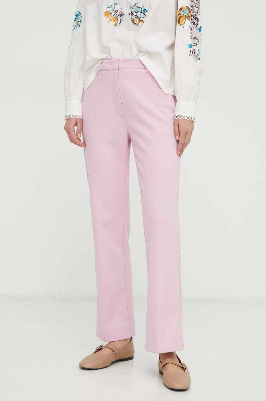 Weekend Max Mara pantaloni femei, culoarea roz, drept, high waist