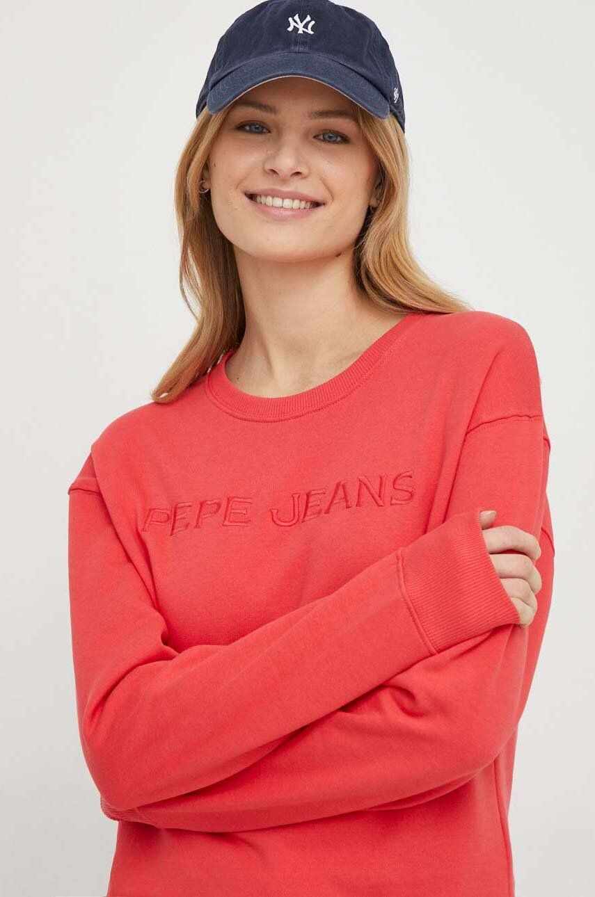 Pepe Jeans hanorac de bumbac Hanna femei, culoarea rosu, cu imprimeu