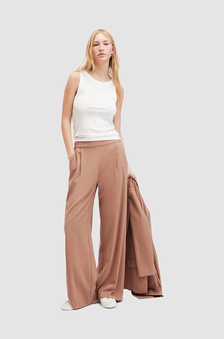 AllSaints pantaloni ALEIDA femei, culoarea maro, lat, high waist