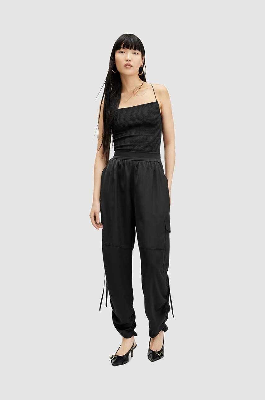 AllSaints pantaloni femei, culoarea negru, lat, high waist