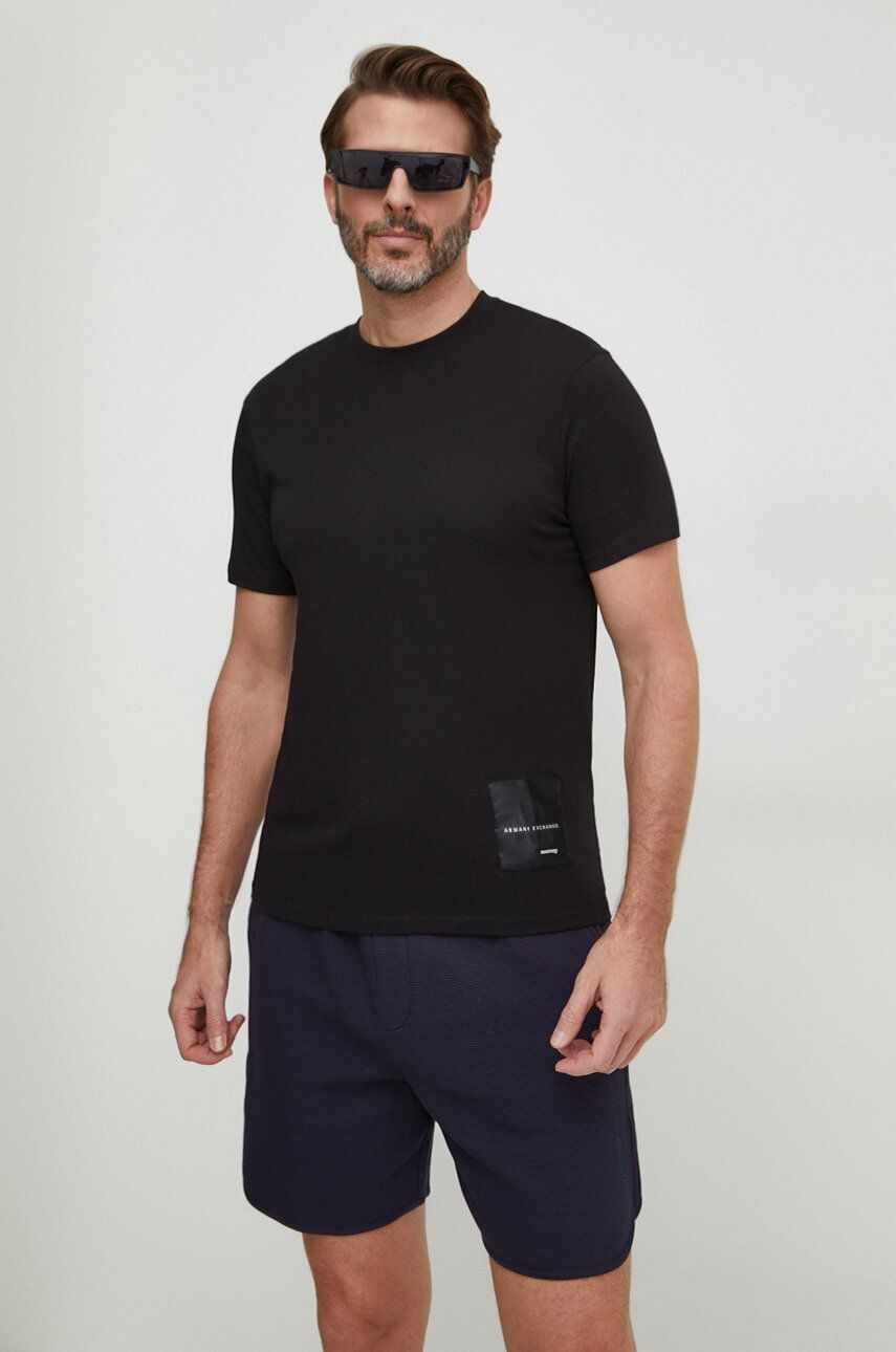 Armani Exchange tricou din bumbac x mixmag barbati, culoarea negru, neted