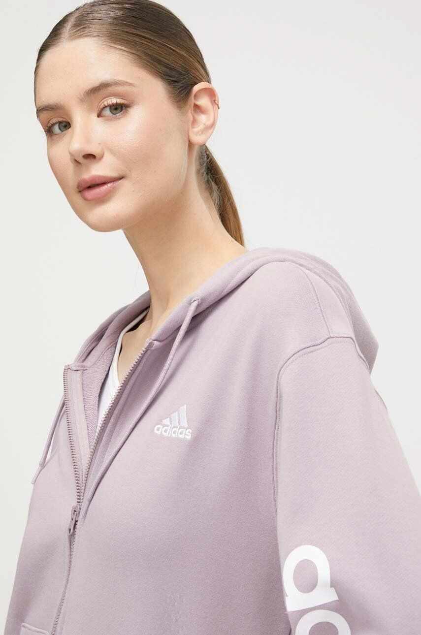 adidas hanorac de bumbac femei, culoarea violet, cu glugă, cu imprimeu