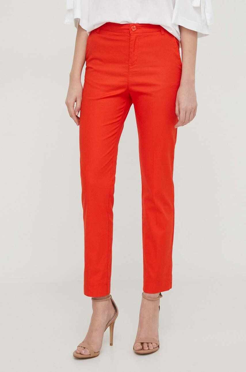 United Colors of Benetton pantaloni femei, culoarea portocaliu, mulata, high waist