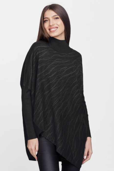 Bluza oversize lalea, asimetrica, din tricotaj negru